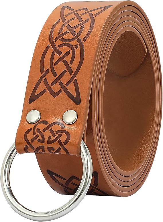 XZQTIVE Medieval Viking Belt for Men Embossed Leather Renaissance Knight Belt O Ring Costume Belts